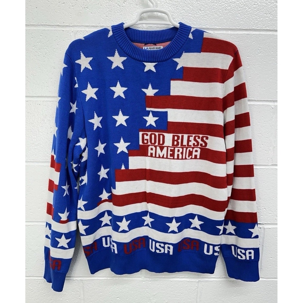 God Bless America Patriotic Flag‎ Sweater USA LA Police Gear Ugly Christmas XL